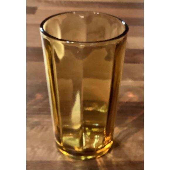 Vtg Hazel Atlas MCM 1960s Amber Glass Panel Optic Juice Tumblers 3.75” Set of 6 - Picture 8 of 9